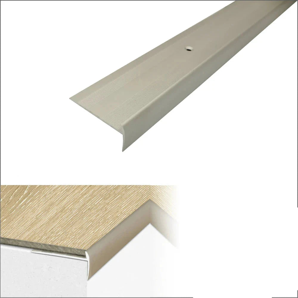 C27 44 x 20.5mm Anodised Aluminium LVT Stair nosing Edge Profile For 5mm Flooring - Inova Stair Nosings