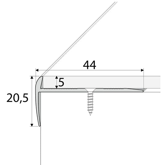 C27 44 x 20.5mm Anodised Aluminium LVT Stair nosing Edge Profile For 5mm Flooring - Inova Stair Nosings