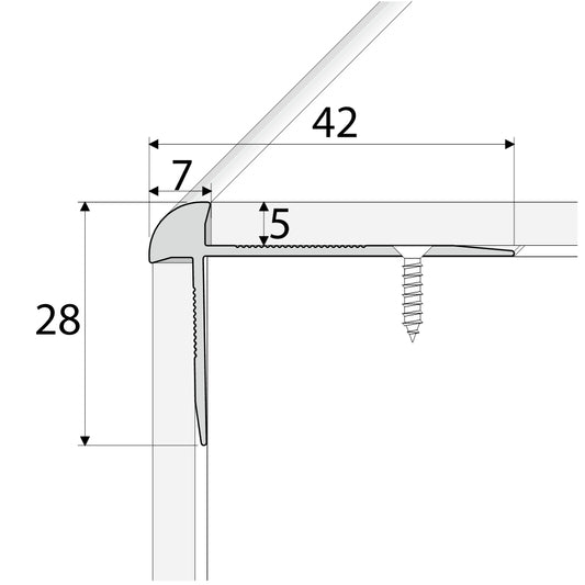C29 42 x 28mm Anodised Aluminium LVT Stair nosing Edge Profile For 5mm Flooring - Inova Stair Nosings