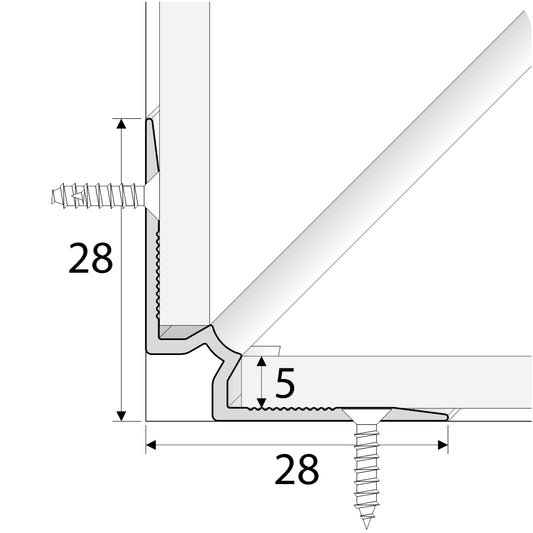 C31 28 x 28mm Anodised Aluminium LVT Stair nosing Inner Corner For 5mm Flooring - Inova Stair Nosings