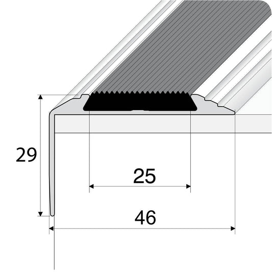  - 15 Pack Black A38 0.9m x 46mm x 30mm Screw Fit Anodised Aluminium Non Slip Stair Nosing With Black Rubber - LVT Profiles