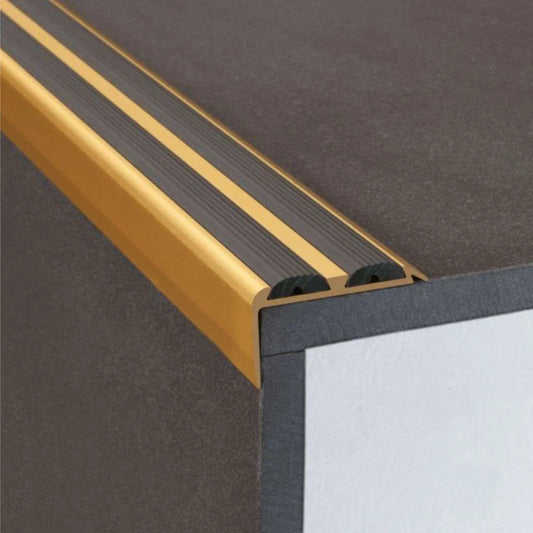 A37 Anodised Aluminium Non Slip Rubber Stair Nosing Edge Trim With Inserts - Inova Stair Nosings