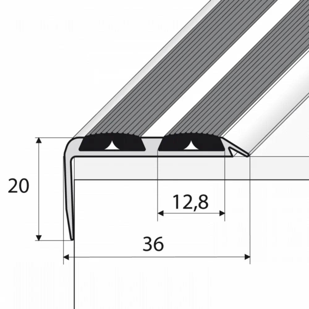  - A37 Anodised Aluminium Non Slip Rubber Stair Nosing Edge Trim With Inserts - 