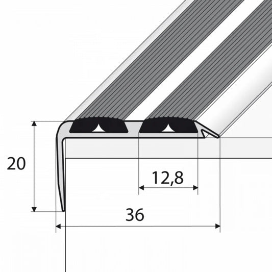 A37 Anodised Aluminium Non Slip Rubber Stair Nosing Edge Trim With Inserts - Inova Stair Nosings