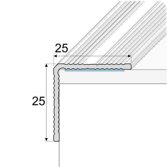A40 25 x 25mm Anodised Aluminium Non Slip Ribbed Treads Stair Nosing Edge Trim - Inova Stair Nosings