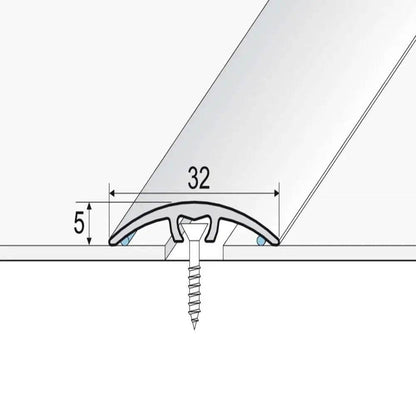  - A66 32mm Aluminium Wood Effect Door Threshold Strip - Aluminium
