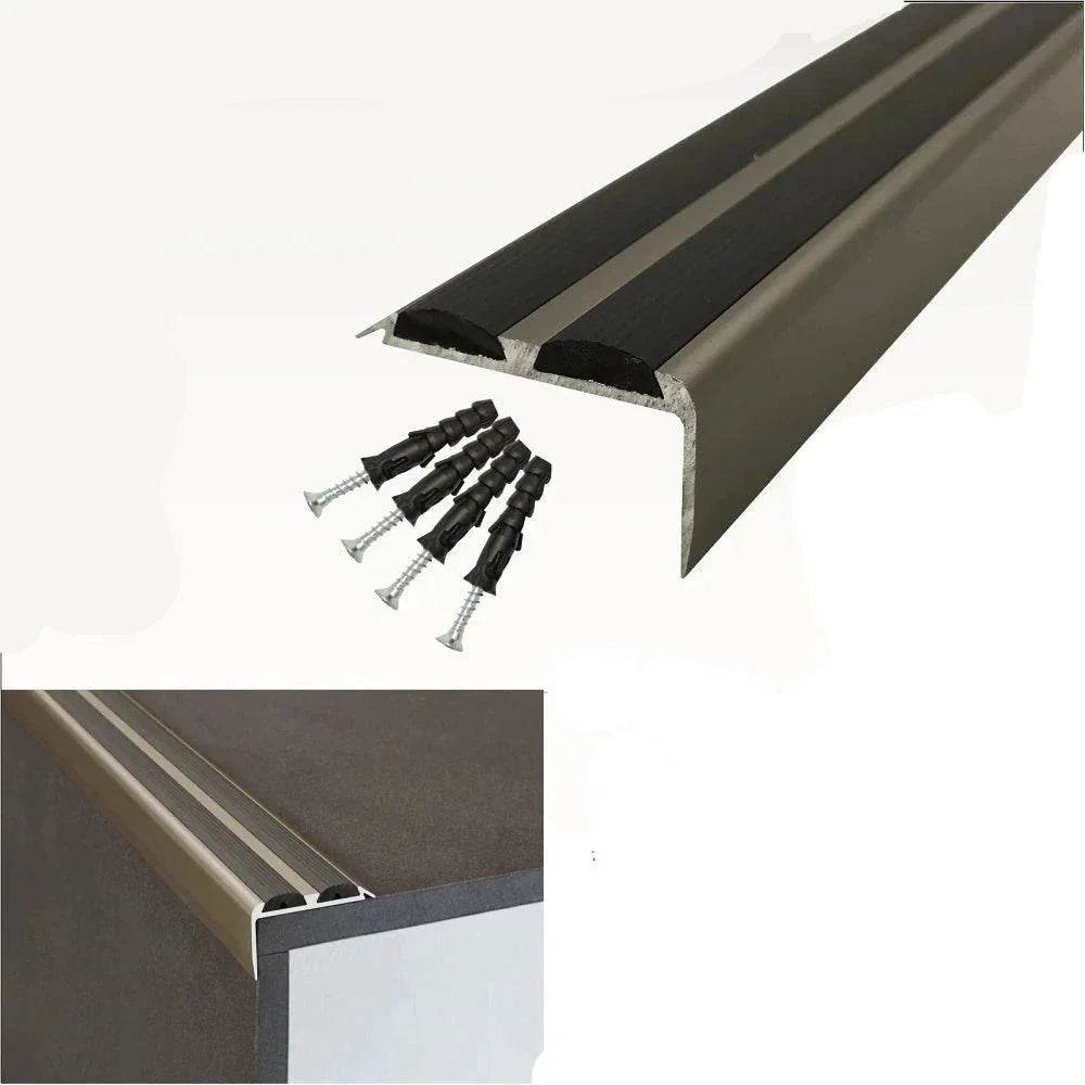  - A37 Anodised Aluminium Non Slip Rubber Stair Nosing Edge Trim With Inserts - 