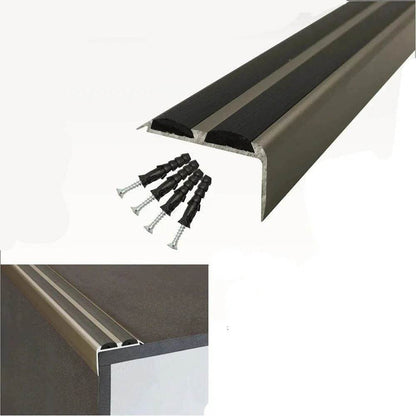  - A37 Anodised Aluminium Non Slip Rubber Stair Nosing Edge Trim With Inserts - 