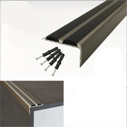 Champagne Anodised Aluminium Stair Nosing - 15-Pack, A37 with Black Rubber Inserts, 0.9m - Inova Stair Nosings