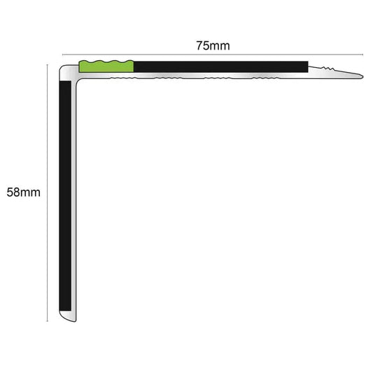  - ASL27 75x58mm DDA Compliant Aluminium Non Slip Stair Nosing Edge Trim With Pvc Insert - 