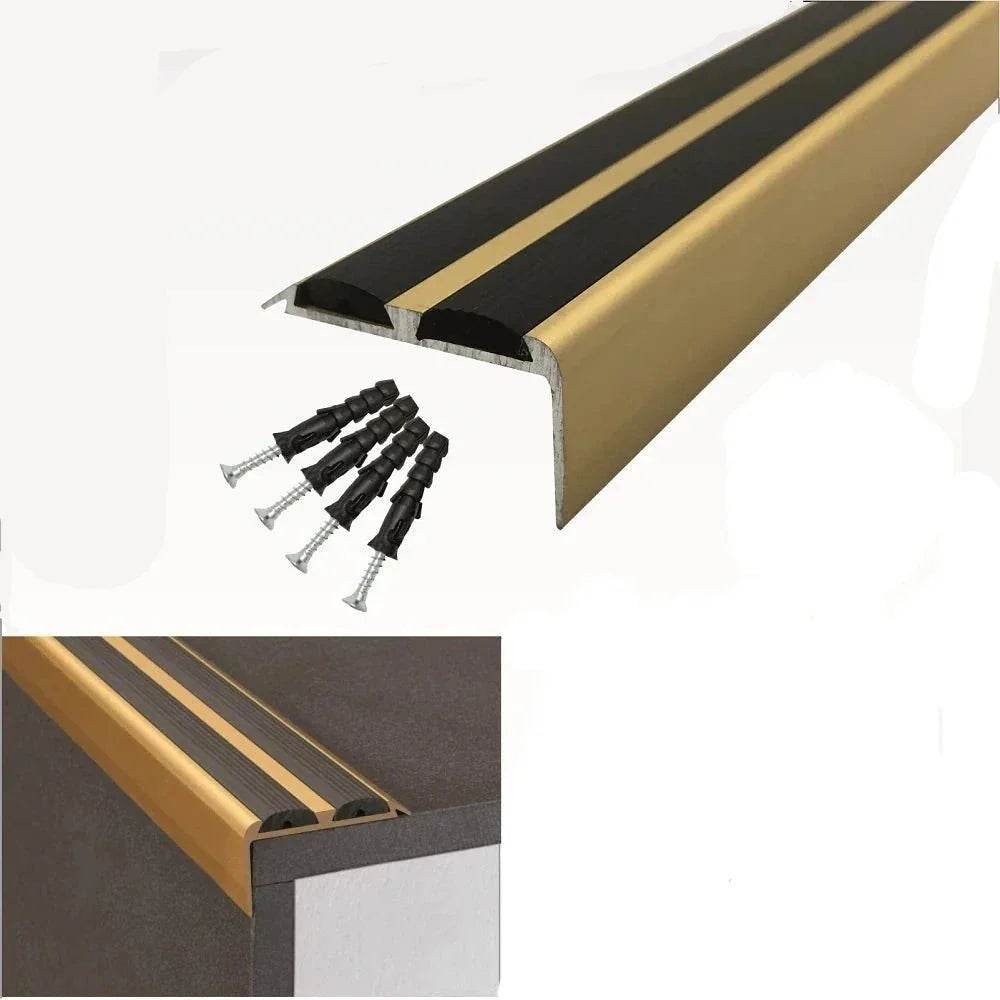  - A37 Anodised Aluminium Non Slip Rubber Stair Nosing Edge Trim With Inserts - 