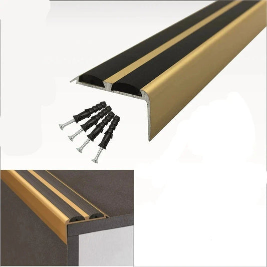 15-Pack Gold Anodised Aluminium Stair Nosing - A37  with Black Rubber Inserts, 0.9m - Inova Stair Nosings
