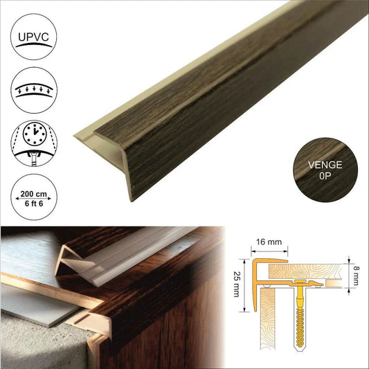  - 16 x 25mm D-K0600 Push-In PVC Wood Effect Stair Nosing Trim - Stair Nosing