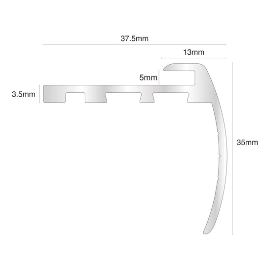TVB 37.5 x 35mm Anodised Aluminium Bull Nose LVT Stair Nosing 5mm Flooring Edge Trim - Inova Stair Nosings
