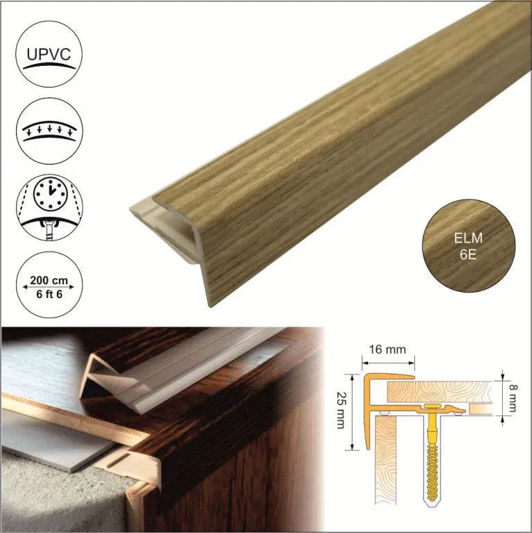  - 16 x 25mm D-K0600 Push-In PVC Wood Effect Stair Nosing Trim - Stair Nosing