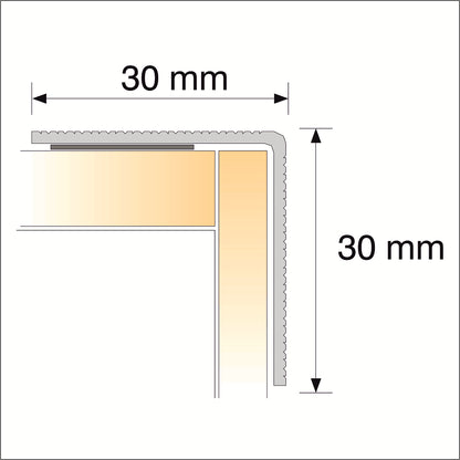 S04 30 x 30mm Anodised Aluminium Self Adhesive Non Slip Ribbed Treads Stair Nosing Edge Trim - Inova Stair Nosings