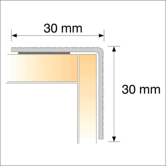S04 30 x 30mm Anodised Aluminium Self Adhesive Non Slip Ribbed Treads Stair Nosing Edge Trim - Inova Stair Nosings