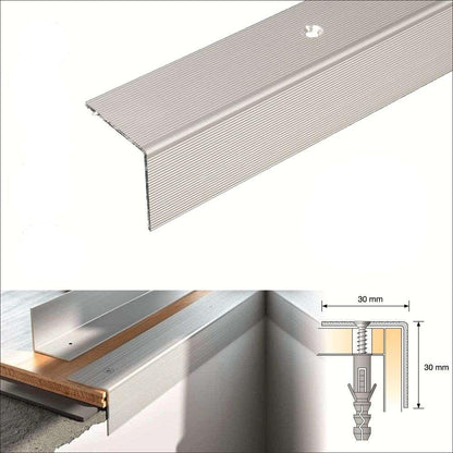 S04 30 x 30mm Anodised Aluminium Non Slip Ribbed Treads Stair Nosing Edge Trim - Inova Stair Nosings