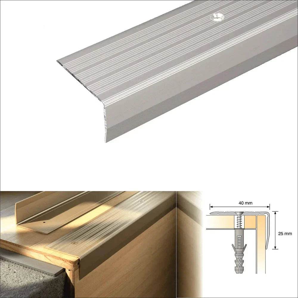  - S05 40x 25mm Anodised Aluminium Non Slip Ribbed Treads Stair Nosing Edge Trim - 