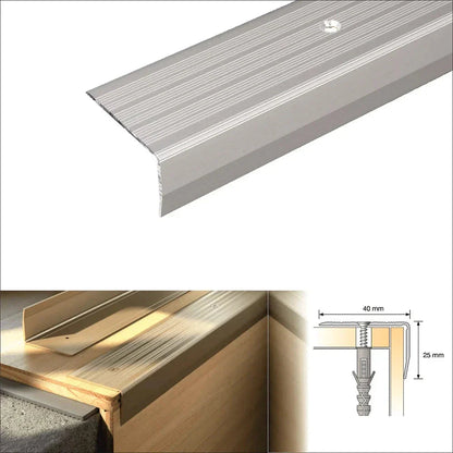 S05 40x 25mm Anodised Aluminium Non Slip Ribbed Treads Stair Nosing Edge Trim - Inova Stair Nosings
