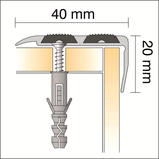 SA11 Anodised Aluminium Stair Nosing – 40 x 20mm Non-Slip Edge Trim - Inova Stair Nosings