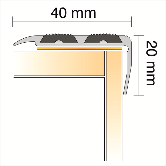 SA11 40 x 20mm Anodised Aluminium Self Adhesive Non Slip Rubber Stair Nosing Edge Trim With Insert - Inova Stair Nosings