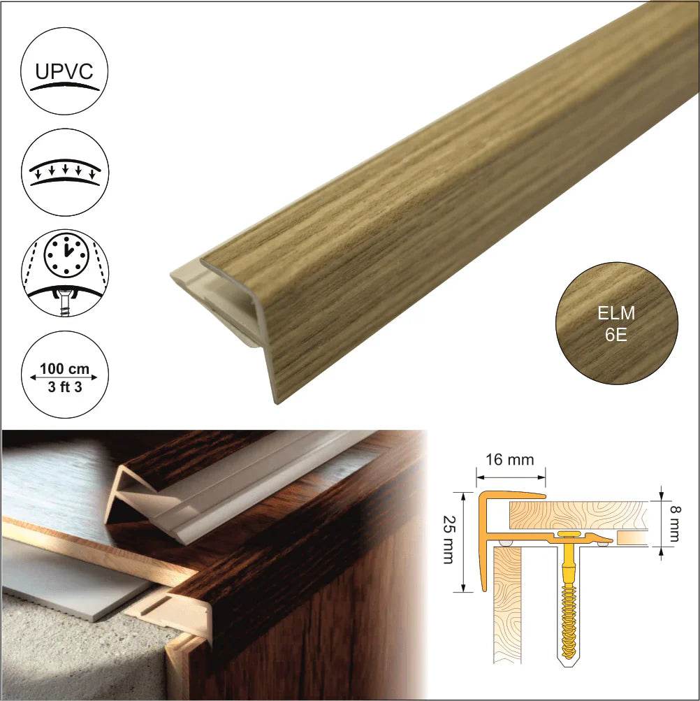  - 16 x 25mm D-K0600 Push-In PVC Wood Effect Stair Nosing Trim - Stair Nosing