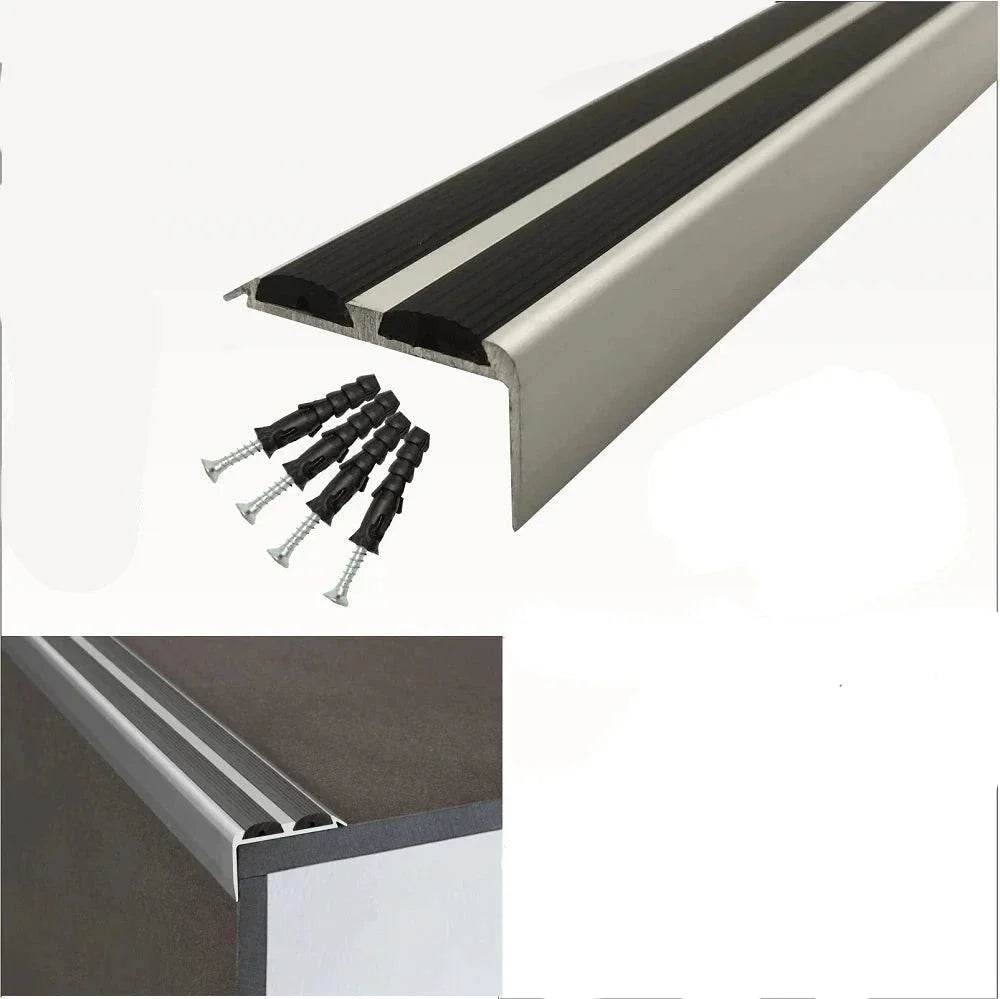  - A37 Anodised Aluminium Non Slip Rubber Stair Nosing Edge Trim With Inserts - 