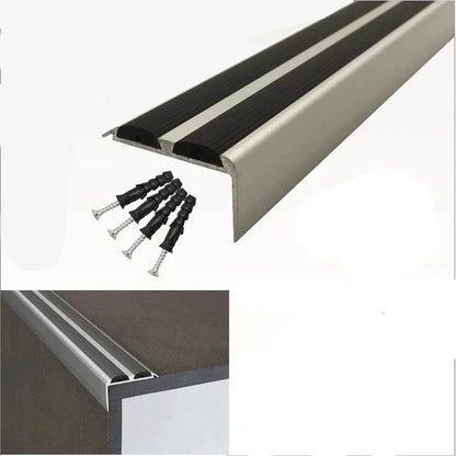  - A37 Anodised Aluminium Non Slip Rubber Stair Nosing Edge Trim With Inserts - 