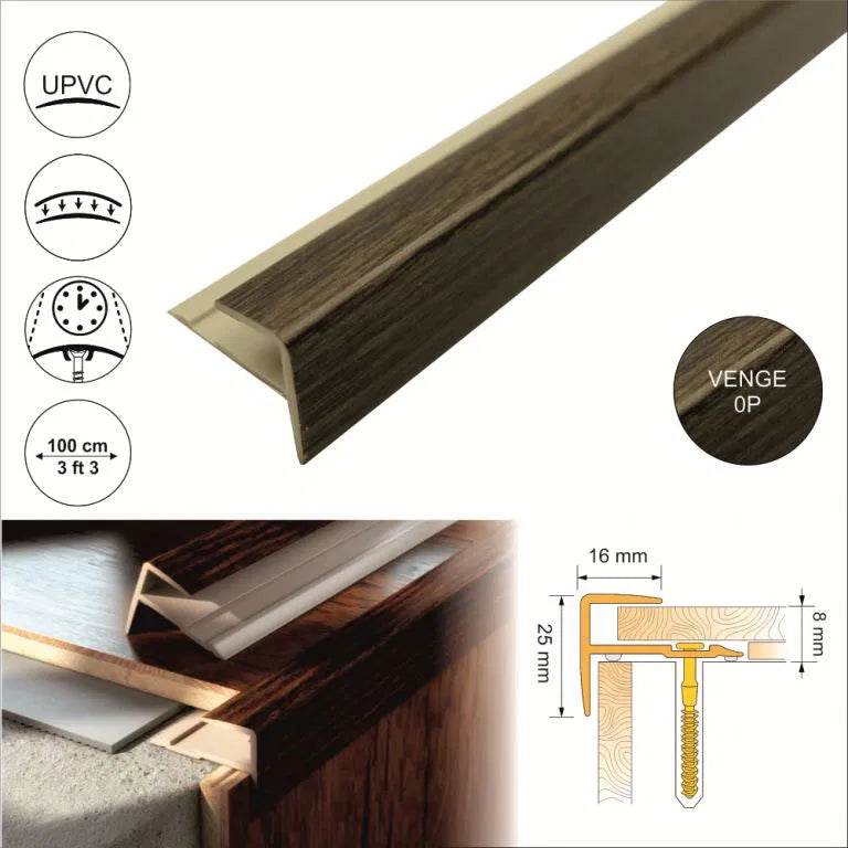  - 16 x 25mm D-K0600 Push-In PVC Wood Effect Stair Nosing Trim - Stair Nosing