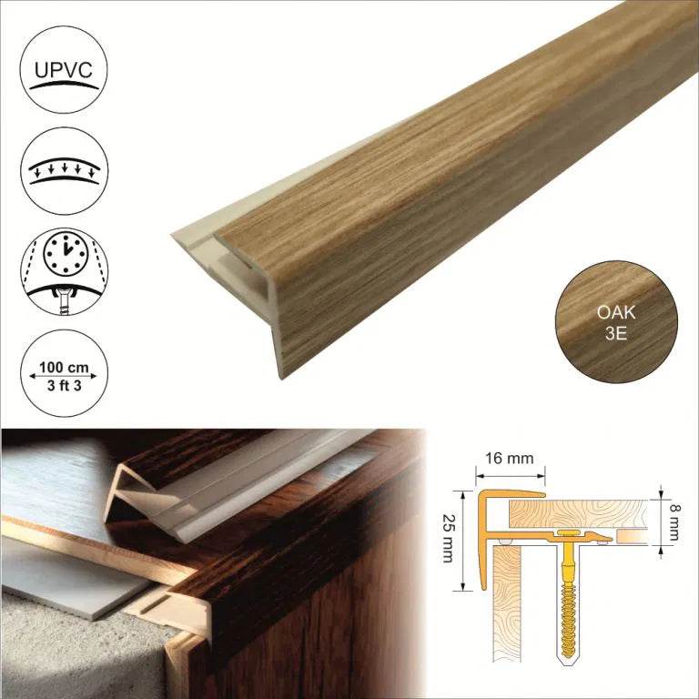  - 16 x 25mm D-K0600 Push-In PVC Wood Effect Stair Nosing Trim - Stair Nosing
