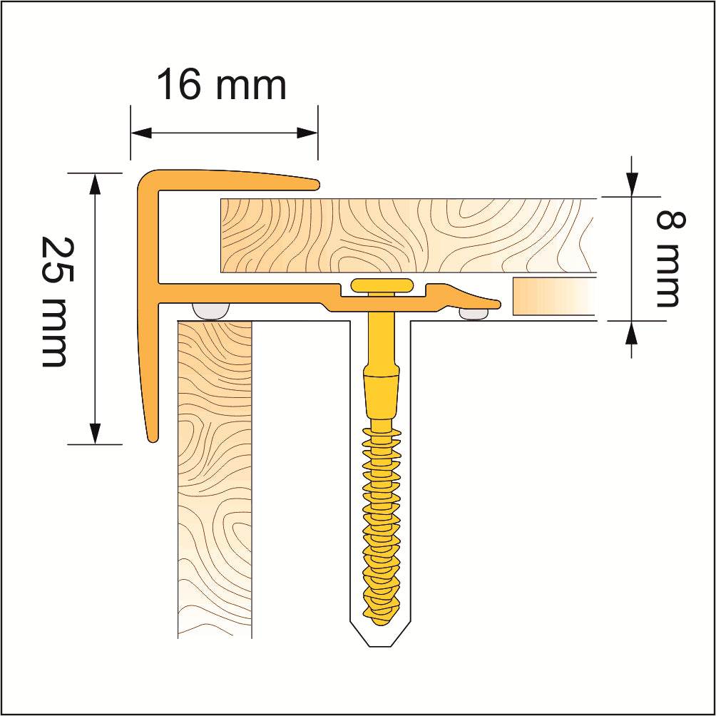  - 16 x 25mm D-K0600 Push-In PVC Wood Effect Stair Nosing Trim - Stair Nosing