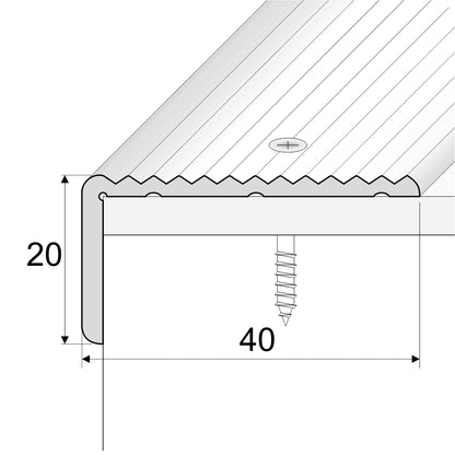 Anodised Aluminium Non Slip Ribbed Treads Stair Nosing Edge Trim 40 x 20mm - Inova Stair Nosings