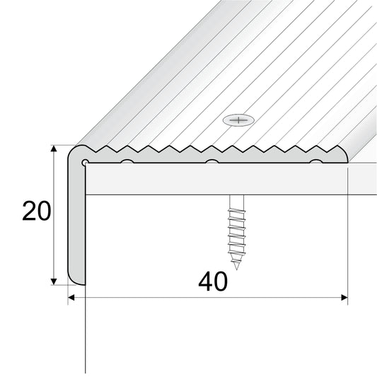Anodised Aluminium Non Slip Ribbed Treads Stair Nosing Edge Trim 40 x 20mm - Inova Stair Nosings